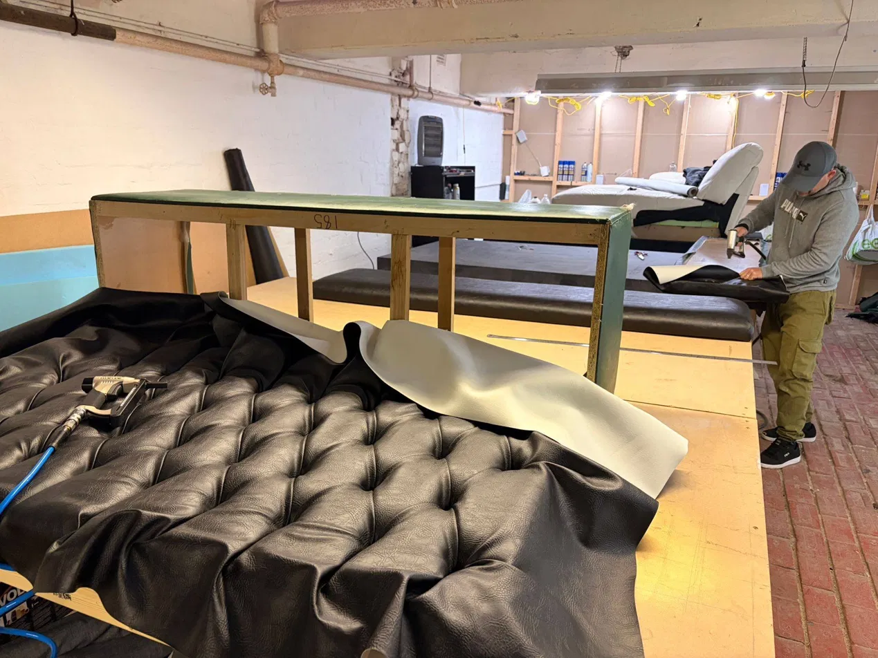 Bennch Work Upholstery workshop with upholstery work in progress