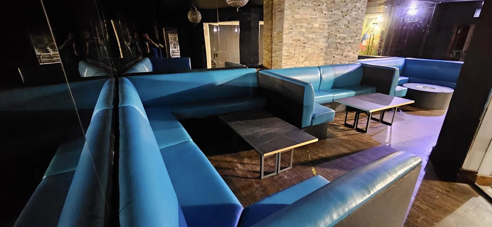 Blue nightclub booth seating